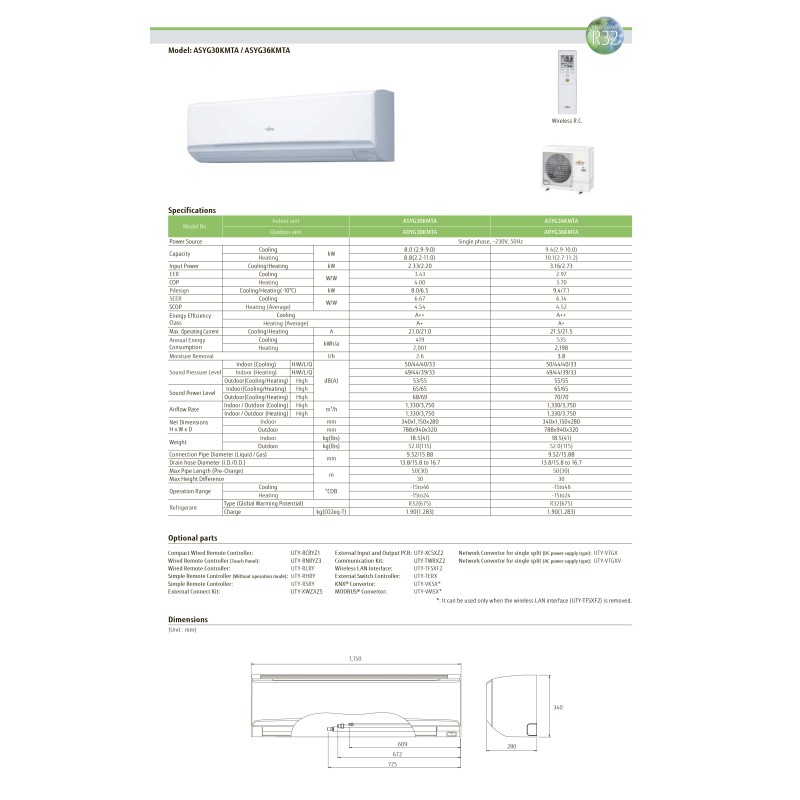 Fujitsu ASYG36KMTA/AOYG36KMTA
