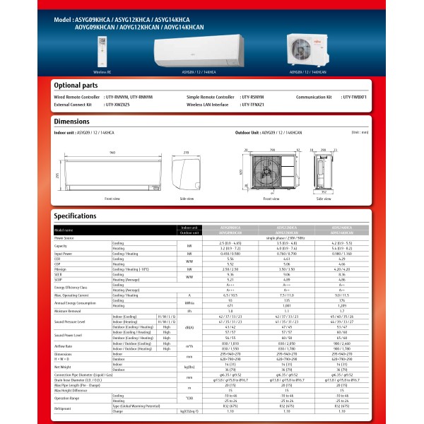 Fujitsu ASYG12KHCA/AOYG12KHCAN