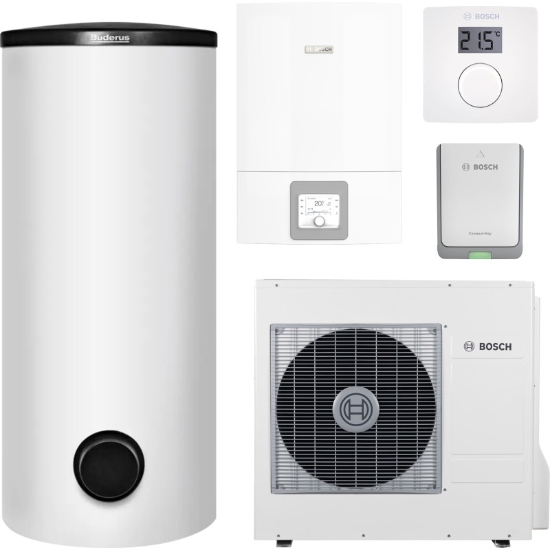 Тепловой насос Bosch Compress 3400i AWES 10, водонагреватель SH290 RW, система управления CR10, коммуникационный модуль K30