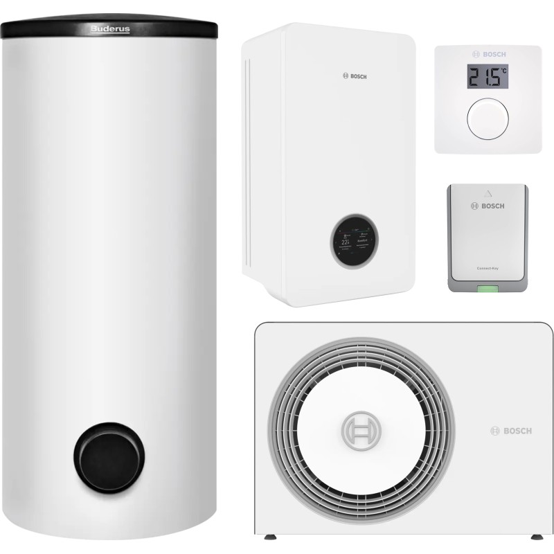 Тепловий насос Bosch Compress 5800i AWE 7, водонагрівач SH290 RW, система керування CR10, комунікаціний модуль K30