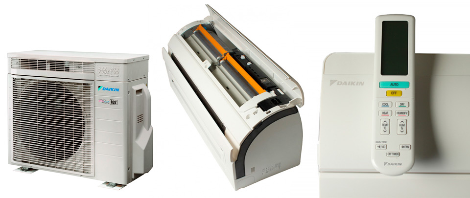 Зовнішній блок, боковий вид та пульт Daikin Ururu Sarara FTXZ25N/RXZ25N